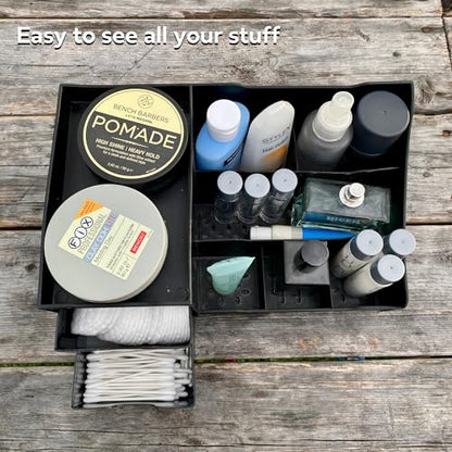Large Black Vanity Organizer - Countertop Mens Organizer With Drawers for Cologne, Deodorant, Beard, Shaving Lotion, Perfume & Skincare - Perfect for Bathroom & Bedroom Storage