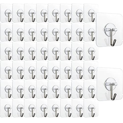 150 Pack Adhesive Hooks Wall Hooks 24lb(Max) Self Adhesive Hooks Heavy Duty,Transparent Reusable Adhesive Wall Hooks for Hanging for Kitchens, Bathroom, Office