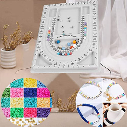 4-Pack Necklace Measurement Bead Board Jewelry Bracelet Making Trays | Gray Flocking Bead Design Board Metered Bead Plate Bulk for Jewelry Necklace Making Supplies