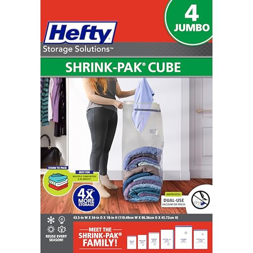 Shrink-Pak Vacuum Storage Bags – For Clothes, Pill... (4 Count | Transparent | Plastic)