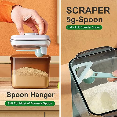 One-Push Formula Container, 2300ml Formula Dispenser with Scoop and Scraper, Milk Powder Container with Lids, BPA-Free Airtight Food Storage Container 1000g Large Capacity,Dark Brown, Rectangle