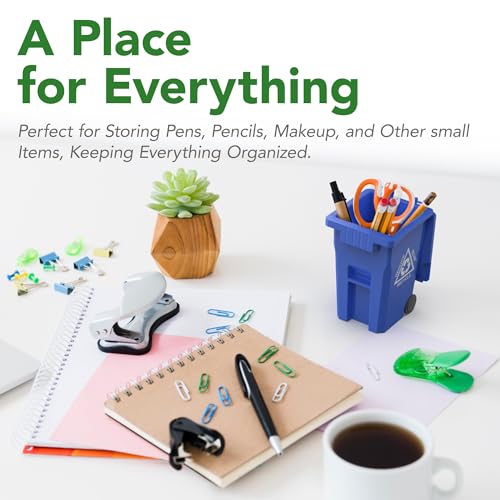 Mini Trash Can/Recycle Bin Pencil Holder for Desks, Blue/Green | Tiny Trash Can, Mini Desk Garbage Can, Funny Pen Holder, Mini Trash Bin, Desk Organizer