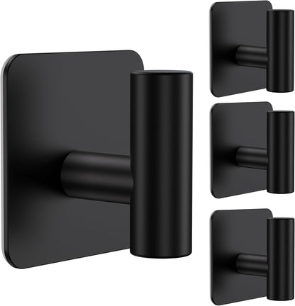 Aikzik 4 Pack Large Heavy Duty Wall Hooks - 26lb Max, Stainless Steel Adhesive Towel Hook, Shower Hooks for Hanging Towel, Coat, Robe, Wall Hook for Use in Bathroom, Kitchen and Door, Matte Black