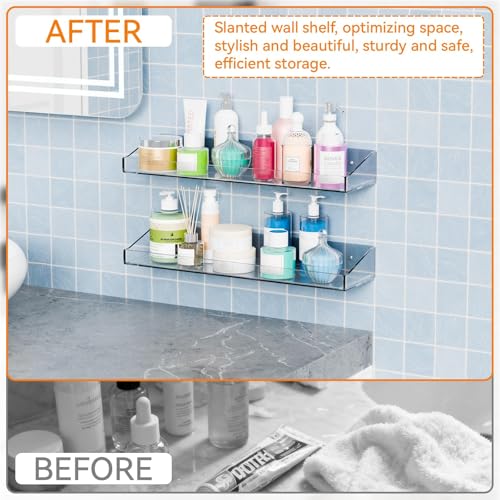 4 Pack Adhesive Clear Bathroom Shower Shelves,No Drill Acrylic Shower Wall Caddy,Bathroom Shelf,Floating Shelves for Inside Shower Wall Organizer and Storage for Makeup,Perfume,Shampoo Holder