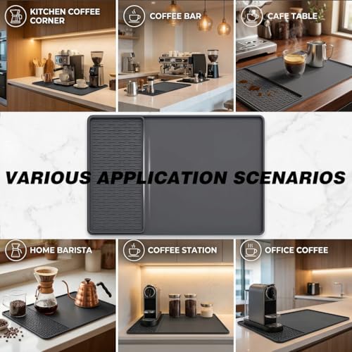 Caketime 2 In 1 Silicone Coffee Bar Mat Accessories Detachable Dish Drying Rug Rack Stone for Kitchen Counter Home Household Apartment Office Essentials Barista Espresso Machine Drainer Must Have