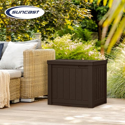 Suncast 22 Gal, Small Outdoor Storage Deck Box, Resin, Flat Lid, Java