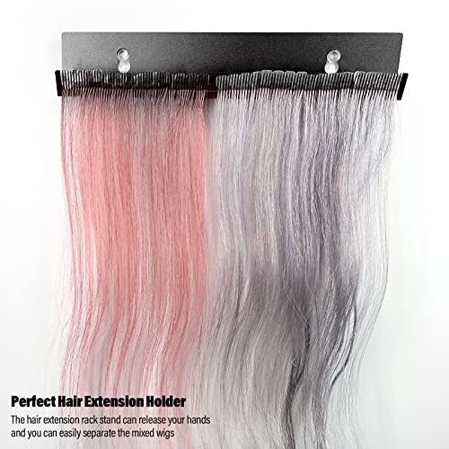 EHDIS Hair Extension Holder for Styling Hair Stands Stainless Steel Hair Extension Display Hair Hanger Tool for Washing, Coloring and Blow-Drying of Weft, Clip-In, Tape-In Extensions (Black)