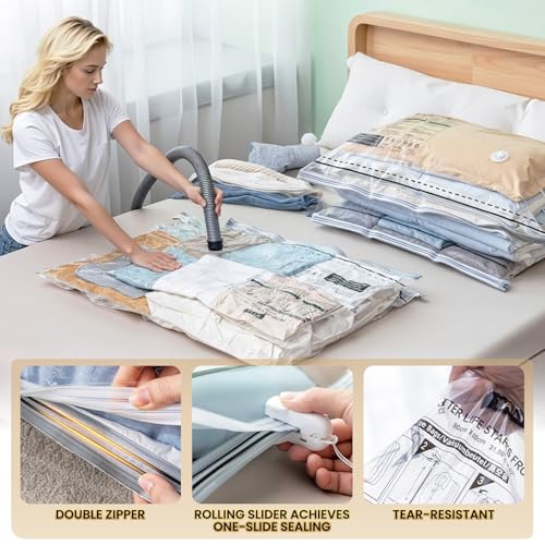 TAILI 10 Pack Vacuum Storage Bags, Jumbo LONG SIDE ZIP(39x28 inch), Clear | Vacuum Seal Bags for Clothing, Space Saver for Beddings, Comforters, Blankets, Pillows