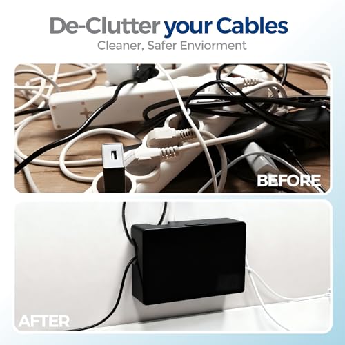 Cable Management Box with Included Mounting Hardware – ABS Cord Organizer (12,7 x 7,8 x 4,5 in) | Heat-Tolerant Power Strip & Cable Storage | Wall-Mountable or Floor Use