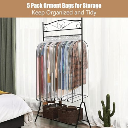 5 Pack 60" All Clear Garment Bags for Hanging Clothes Storage, 10" Gusseted Large Capacity Garment Rack Cover, Large Hanging Clothing Bag for Dress Gowns, Coats, Suit, Down Jacket