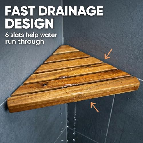 Wooden Corner Shower Shelf Triangular Corner Shelf Wooden Bathroom Shelf for Tiled Wall, 2 Pack Shower Corner Shelf, No Drilling Requied