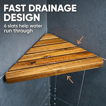 Wooden Corner Shower Shelf Triangular Corner Shelf Wooden Bathroom Shelf for Tiled Wall, 2 Pack Shower Corner Shelf, No Drilling Requied