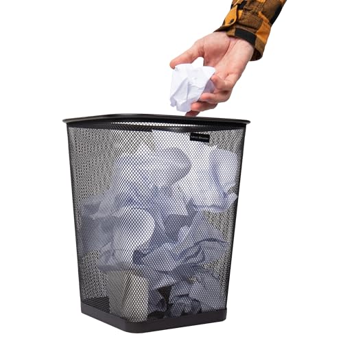 Mind Reader Mesh Trash Can, Waste Paper Basket, Square, Office, Metal Mesh, 9.75"L x 9.75"W x 12.25"H, Set of 2, Black