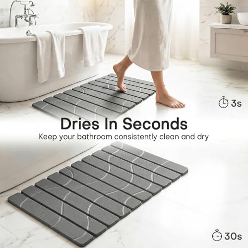 Foldable Stone Bath Mat, Non Slip Large Diatomaceous Shower Mat, Super Absorbent Quick Drying Stone Mat for Bathroom Kitchen Floor Counter Sink,Easy to Clean & Store (24" x 16" Dark Gray)