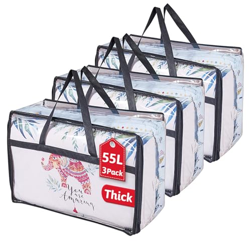Clear Clothes Storage Bag Organizer with Reinforce... (3 Count | Black)