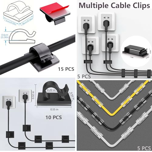 328Pcs Cable Management Kit, 8 Magnetic Cable Holder 69 Cable Clips | 4 Cable Sleeve Split,22Reusable Cable Strap,200 Nylon Cable Zip Ties ,25 Mounts TV Office,Nontoxic,Extra Strong Durable