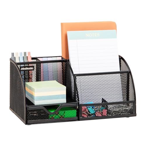 7-Compartment Desktop Organizer, Metal Mesh Desk O... (Black | Metal)