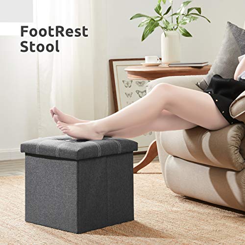 Storage Ottoman, Small Ottoman Foot Rest, Ottoman with Storage, Grey | Ottoman, 15-Inch Foldable Design with Hidden Storage & Padded Seat, Ideal for Dorm, Living Room & Bedroom
