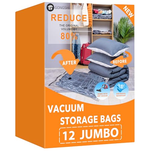 Vacuum Storage Bags, Space Saver Seal Bags For Clo... (12 Count | Clear)