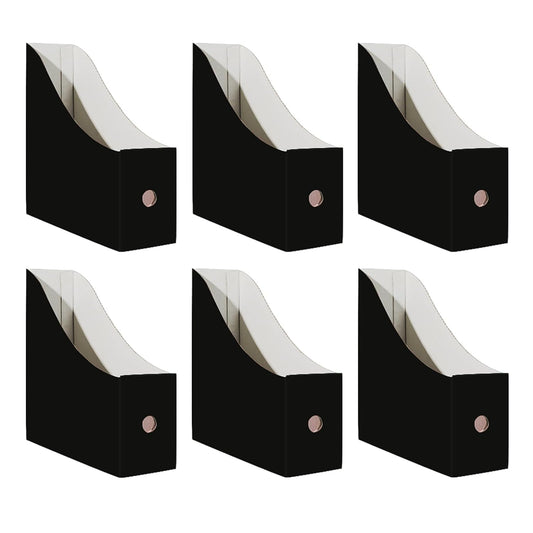 Limitliho 6 Pack Black Cardboard Magazine Holder for Desk or Shelves | 10.6''H×10.2'L×3.5''W Magazine File Holder, Vertical Book Bins for Classroom and Library, Magazine Storage Box with Label