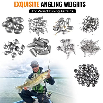 PLUSINNO 264/397pcs Fishing Accessories Kit, Organized Fishing Tackle Box with Tackle Included, Fishing Hooks, Fishing Weights Sinkers, Swivels, Beads, Fishing Gear Set Equipment for Bass Trout