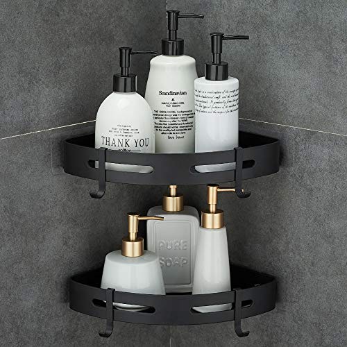 Adhesive Corner Shelf Bathroom Shower Caddy Organizer for Kitchen Toilet No Drilling 2-Tier Bathroom Corner Shelves Shower Caddies | For Kitchen Toilet No Drilling 2-Tier Bathroom Corner Shelves Shower Caddies Black