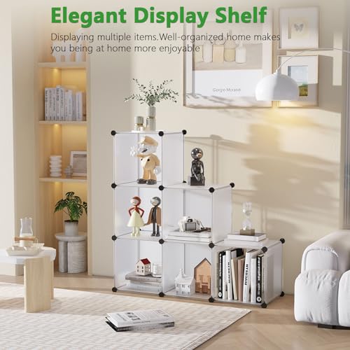 C&AHOME 6-Cube Storage Organizer Cube Shelf Closet Storage Bookcase, White | Stackable Cubby Storage, Bookshelf, Portable Plastic Storage Closet Organizer, DIY Modular Shelving Units for Home, Wardrobe