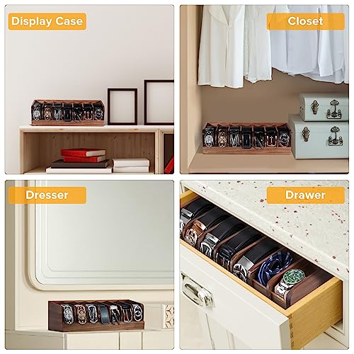 Belt organizer, 7 compartment belt holder belt hanger closet and belt organizer for drawer,belt rack, belt storage organizer, belt hangers for men and women (Acacia wood)