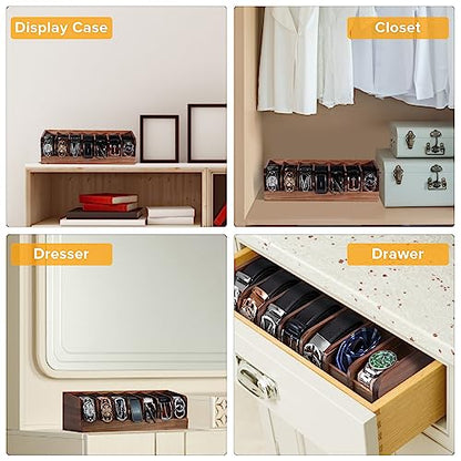 Belt organizer, 7 compartment belt holder belt hanger closet and belt organizer for drawer,belt rack, belt storage organizer, belt hangers for men and women (Acacia wood)