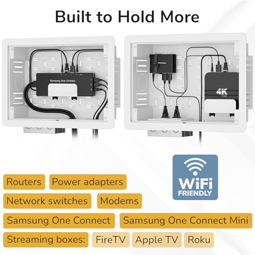 Mount-It PRO 9" Recessed in-Wall TV Media Box, Ventilated, 22 lbs | WiFi Friendly, Fits 16" Studs, for Samsung One Connect, Apple TV, Roku, Fire TV Stick, Router, Cable Management Kit, White