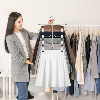 Pants Skirt Hangers with Clips 2 Pack 5 Tier | Pant Hangers Skirt Hangers Space Saving Closet Hanger Organizer Closet Organizers and Storage