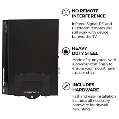 HumanCentric Cable Box & Modem Mount, Adjustable Wall Mount | Small Devices | For small & Narrow Devices, Cable Boxes, Modems, DVD Players, Streaming Media Devices, Mount Behind the TV, Hardware Included