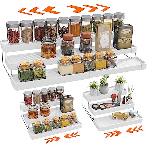 Expandable Spice Rack Organizer for Cabinet - 3 Tier Adjustable Cabinet Spice Organizer Easy Visibility - Spice Organizer for Cabinet Countertop Cupboard Pantry Organization (White)