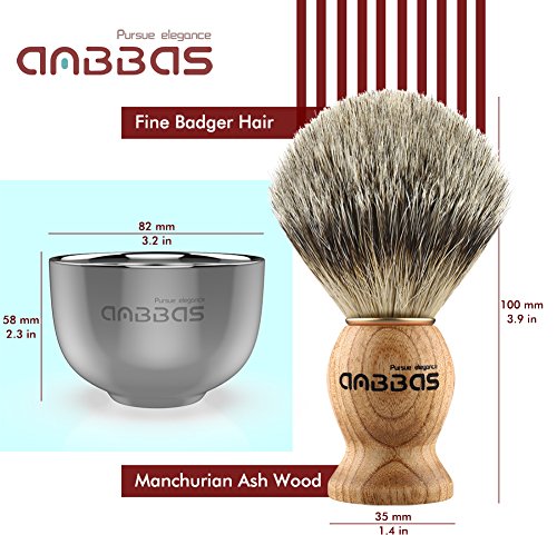 Anbbas 4IN1 Badger Hair Shaving Brush Set Lather for Men Smooth Wet Shave | and Soap Bowl Stand Good Water Absorption Skin Friendly Lather No Shedding Easy To Clean Morning Personal Care Space Saving