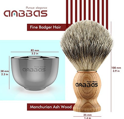 Anbbas 4IN1 Badger Hair Shaving Brush Set Lather for Men Smooth Wet Shave | and Soap Bowl Stand Good Water Absorption Skin Friendly Lather No Shedding Easy To Clean Morning Personal Care Space Saving