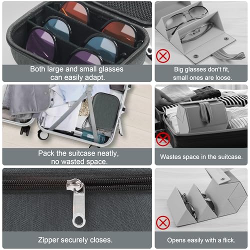 Bukere Travel Sunglasses Organizer Glasses Case, 3 Adjustable Slot for Multiple Eyeglasses, Hard Eyewear Box for Men Women
