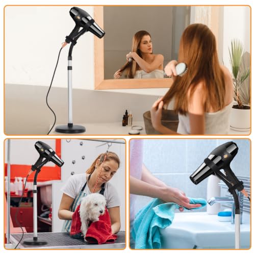 Erytlly Hair Dryer Stand Hands Free 360-Degree Rotating 2 Heads Adjustable Height Metal Hair Dryer Holder Blow Dryer Holder About for 0.5kg Hair Dryer in Bathroom, Vanity, Makeup Room