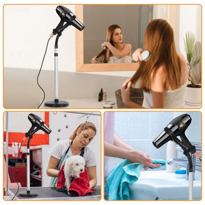 Erytlly Hair Dryer Stand Hands Free 360-Degree Rotating 2 Heads Adjustable Height Metal Hair Dryer Holder Blow Dryer Holder About for 0.5kg Hair Dryer in Bathroom, Vanity, Makeup Room