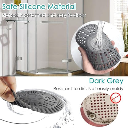 Shower Drain Hair Catcher, 5.5in Shower Hair Catcher Large Premium Silicone Drain Protector Strainer, Shower Drain Cover for Shower Room, Floor Drain, Bathroom Sink, Dark Grey