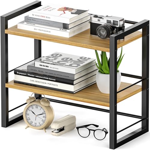 Office Desk Shelf Organizer, Wood Desktop Bookshel... (Black | Wood)