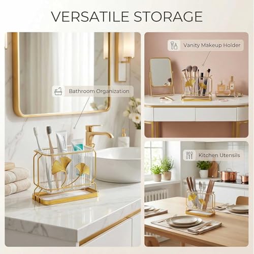 Kitchen Utensil Holder, Dry & Wet Separation, Uten... (Clear gold | Plastic)