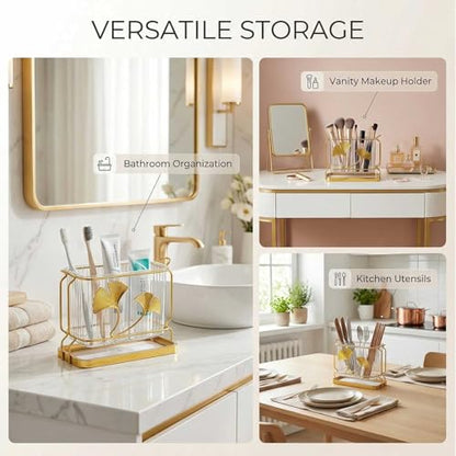 Kitchen Utensil Holder, Dry & Wet Separation, Uten... (Clear gold | Plastic)