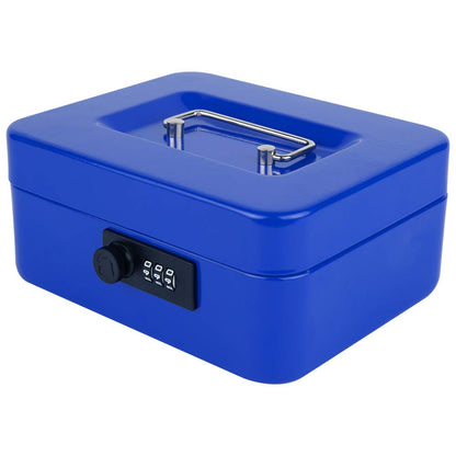 KYODOLED Cash Box with Combination Lock,Safe Metal Box for Money,Storage Lock Box with Money Tray,7.87"x 6.30"x 3.54" Blue Medium