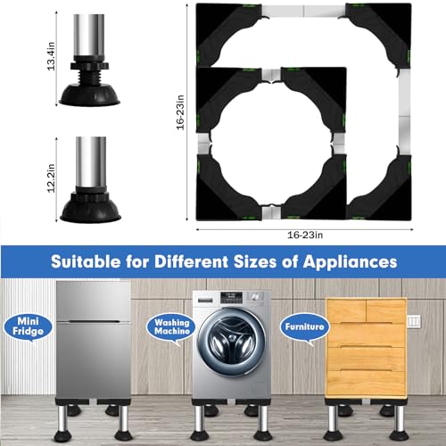 12.2" to 13.4" Height Mini Fridge Stand Adjustable Washer and Dryer Pedestals Stand with 4 Strong Feet Heavy Duty Laundry Pedestal for 16-24 Inch Appliance 460 Pounds Stand (Black)