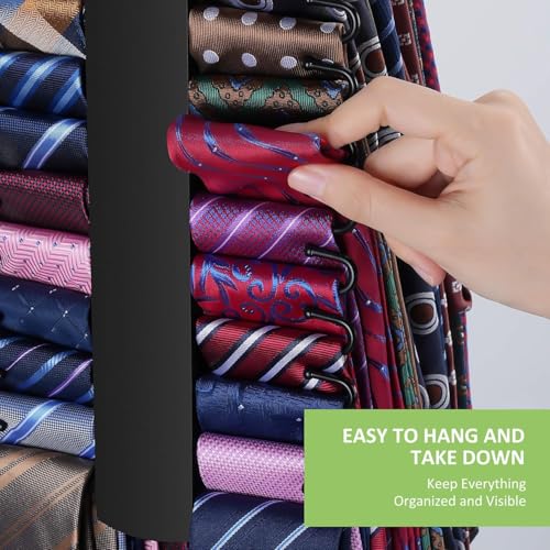 2 Pack Tie Rack, Wooden Tie Hanger for Men Closet, 60 Storage Capacity, Non-Slip Rotatable Tie Organizer, Closet Organizers and Storage, Black