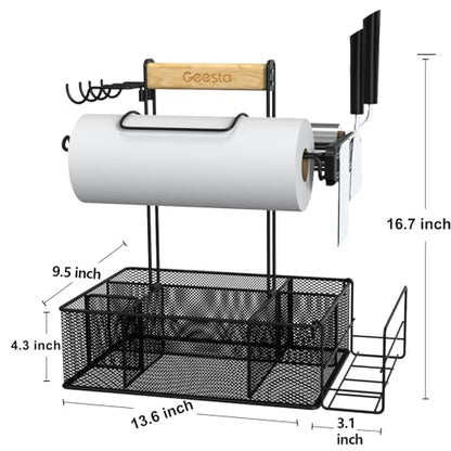 Grill Caddy for Outdoor Grill, BBQ Picnic Camping Caddy with Paper Towel Holder & Magnetic Tool Holder, Condiment Storage Utensil Kitchen Organizer for RV Camper, Tailgate Accessories