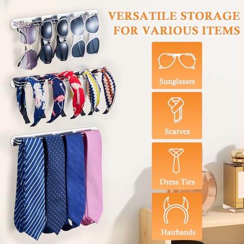 Sunglasses Organizer Wall Mounted, Metal Glasses Sunglass Holder for Wall, Self Adhesive Eyeglass Display Storage Rack for Hanging Multiple Glasses (Silver, 2PCS)