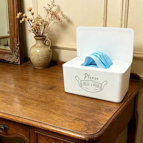 Moorfowl Face Mask Dispenser Please WEAR A MASK Storage Container | Tabletop Face Covering Organizer Box, Nice Way to Remind People to Wear Masks 8.2" L x 4.9" W x 3.9" H