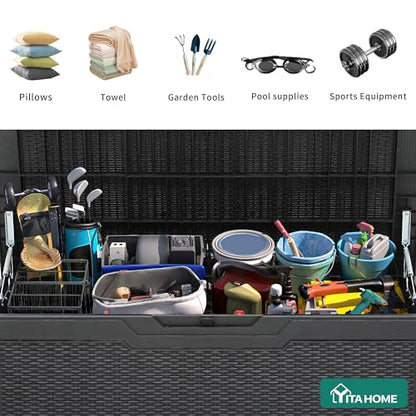 YITAHOME 100 Gallon Large Resin Deck Box Outdoor Storage Boxes for Patio | Outdoor Cushions, Garden Tools and Pool Supplies-Waterproof,Lockable (Black)