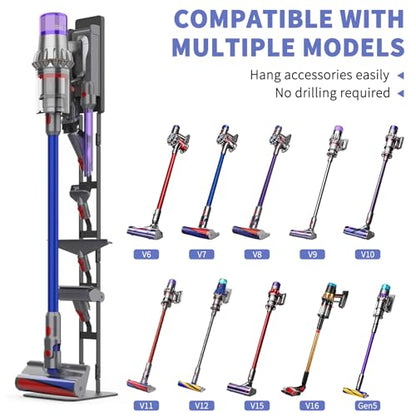 Vacuum Stand, Carbon Steel Holder with Hidden Wire Design, Compatible with Dyson Gen5 V16 V15 V11 V10 V8 V7 V6 DC Series, Fits BLACK+DECKER, Eureka, Bissell & Other Brand Vacuums
